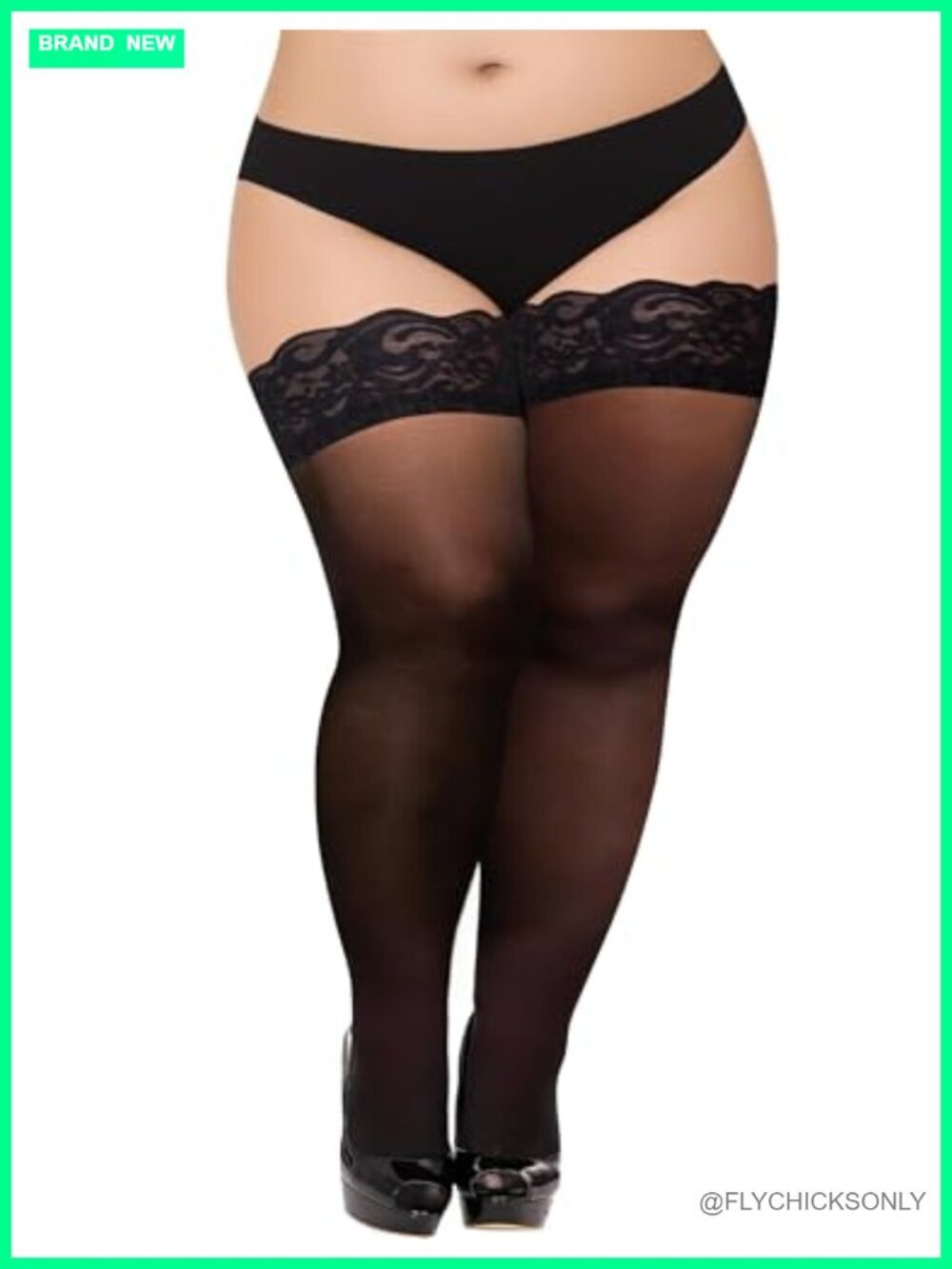 Plus Size Thigh High Stockings with Lace Top, Stay Up Sheer Hosiery